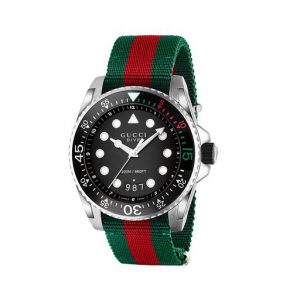 Gucci Dive Black 45mm Green and Red Web Nylon Watch Watches Bailey's Fine Jewelry