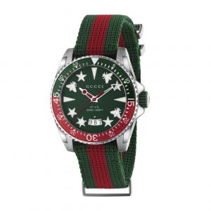 Gucci Dive 40mm Green and Red Icon Web Nylon Watch