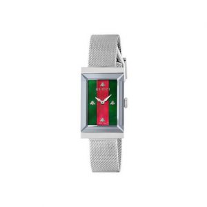Gucci G-Frame 21x34mm Red and Green Web Bees Steel Mesh Watch Watches Bailey's Fine Jewelry