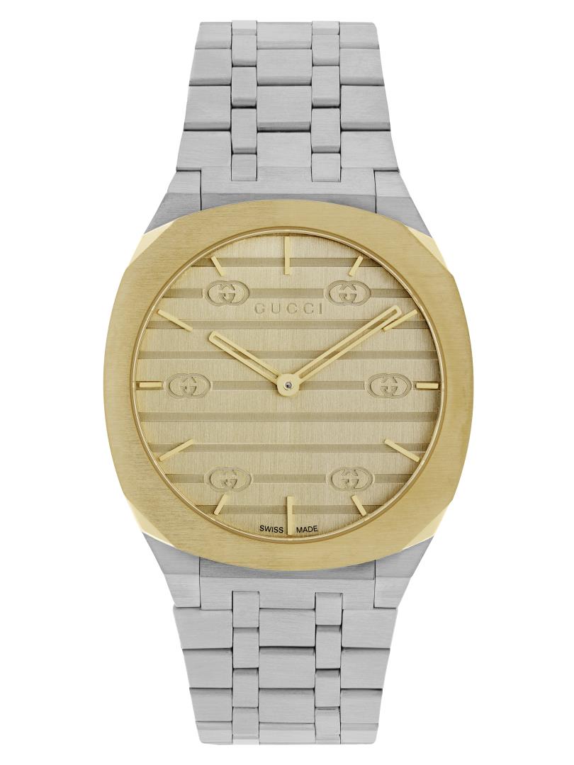 Gucci 25H 34mm Golden Brass Steel Watch – Bailey's Fine Jewelry