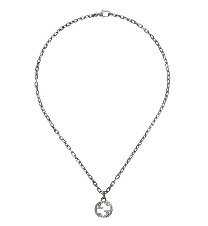 Gucci Interlocking G Pendant Aged Silver Necklace