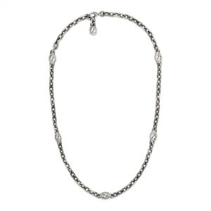 Gucci Interlocking G Aged Silver Station Necklace Necklaces & Pendants Bailey's Fine Jewelry