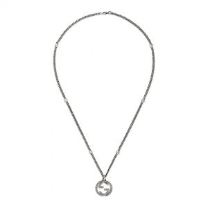 Gucci Interlocking G Long Pendant Aged Silver Necklace Necklaces & Pendants Bailey's Fine Jewelry