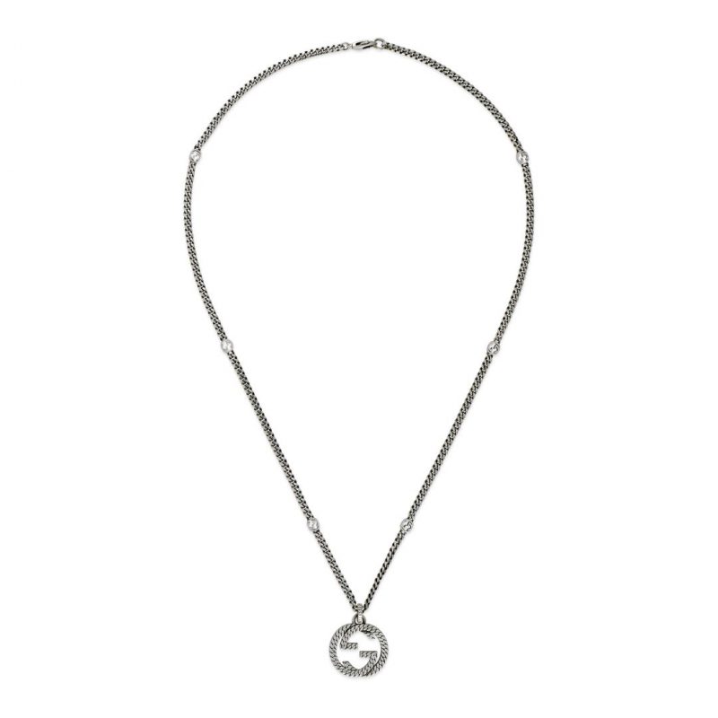 Gucci Interlocking G Long Pendant Aged Silver Necklace