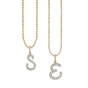 Initial S & Initial E necklaces on white background