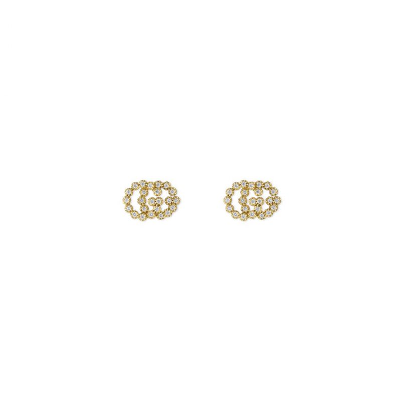 Gucci GG Running 18K Gold Diamond Logo Earrings