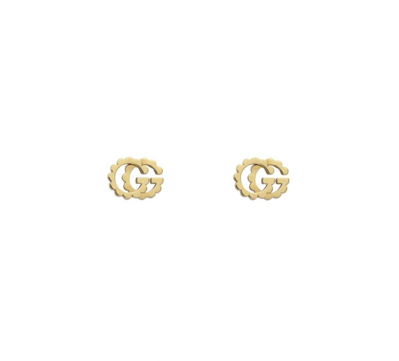 Gucci GG Running Scalloped 18K Yellow Gold Logo Earrings
