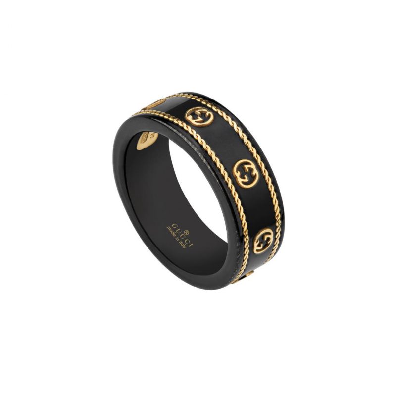 Gucci Icon 18K Gold Black Band Ring