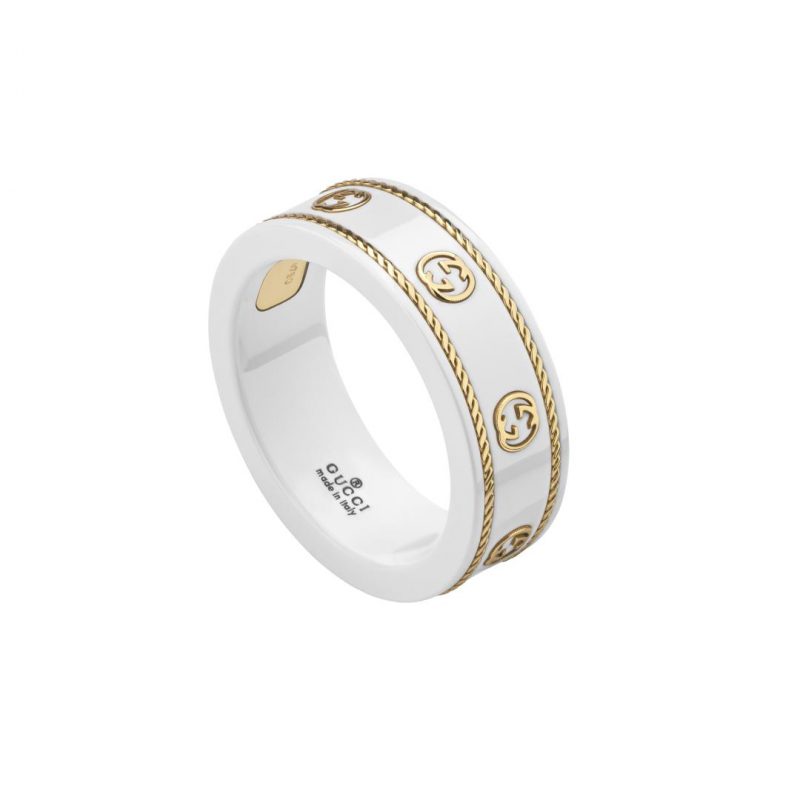 Gucci Icon 18K Gold White Band Ring