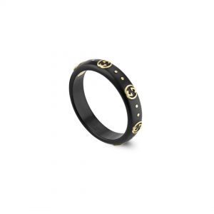 Gucci Icon 18K Yellow Gold Black Ring