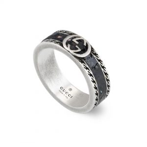 Gucci Interlocking G Silver Black Enamel Ring Fashion Rings Bailey's Fine Jewelry