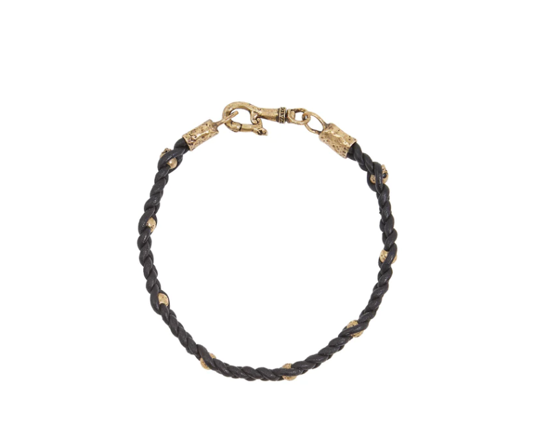 John Varvatos Leather Brass Woven Bracelet