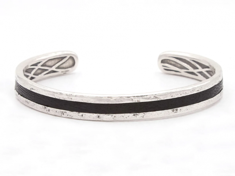 John Varvatos Leather Silver Cuff Bracelet