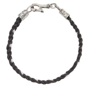 John Varvatos Leather Braided Silver Single Strand Bracelet Bracelets Bailey's Fine Jewelry