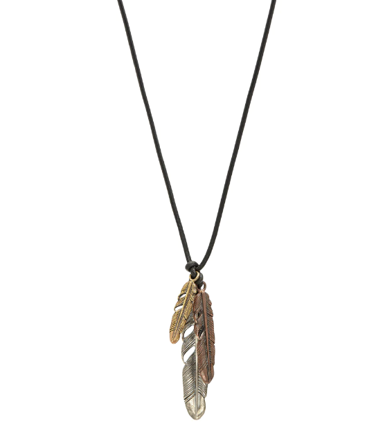 John Varvatos Raven Mixed Metal Feather Pendant Necklace