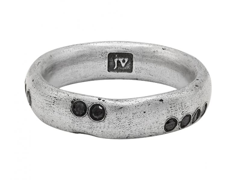 John Varvatos Stardust Black Diamond Silver Band Ring