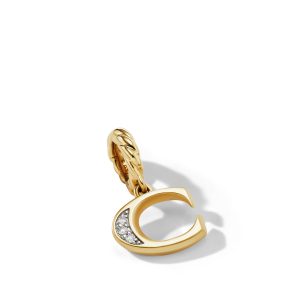 David Yurman Pavé C Initial Pendant in 18K Yellow Gold with Diamonds DY Bailey's Fine Jewelry
