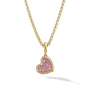 David Yurman Elements Heart Pendant in 18K Yellow Gold with Pavé Pink Sapphires DY Bailey's Fine Jewelry