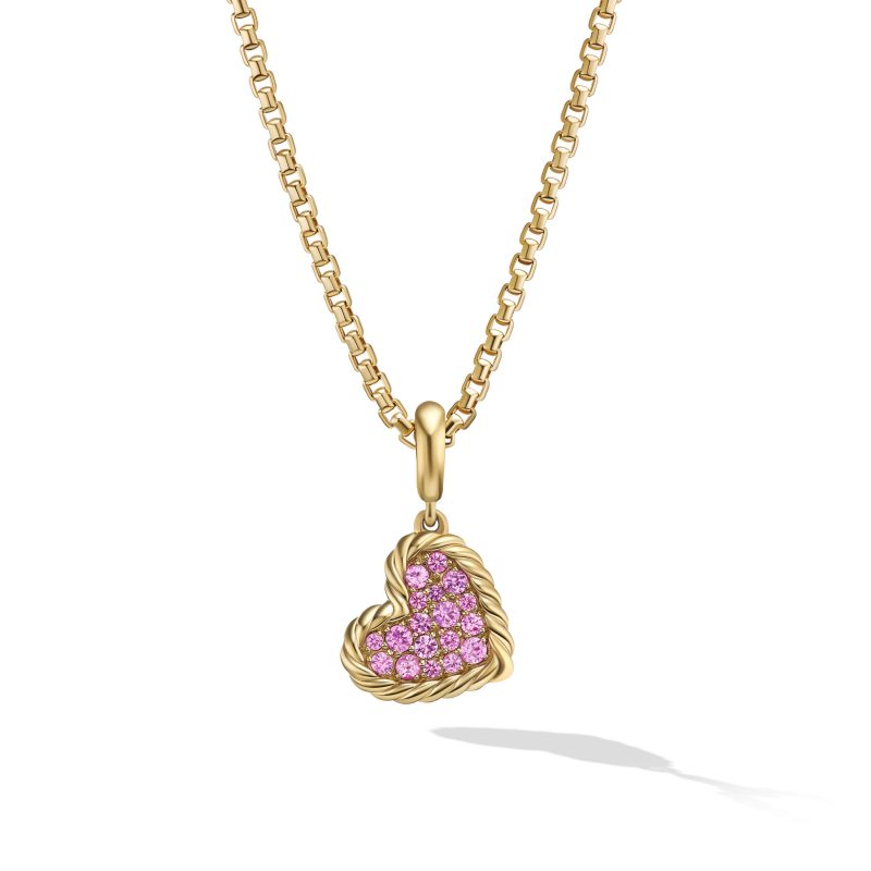 David Yurman Elements Heart Pendant in 18K Yellow Gold with Pavé Pink Sapphires