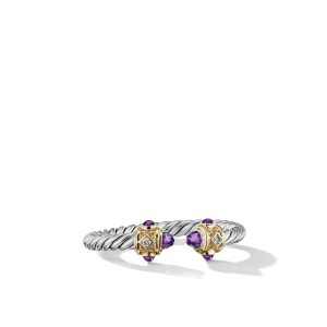 David Yurman Renaissance Ring in Sterling Silver with Amethyst, 14K Yellow Gold and Diamonds