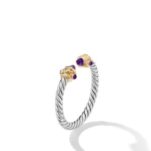 David Yurman Renaissance Ring in Sterling Silver with Amethyst, 14K Yellow Gold and Diamonds