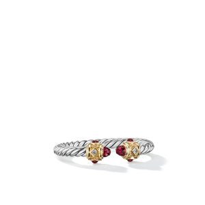 David Yurman Renaissance Ring in Sterling Silver with Rhodolite, 14K Yellow Gold and Diamonds