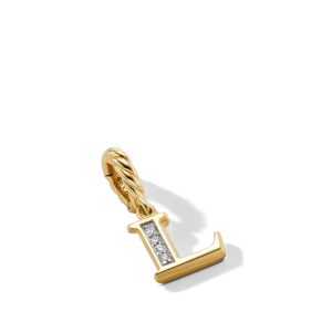 David Yurman Pavé L Initial Pendant in 18K Yellow Gold with Diamonds DY Bailey's Fine Jewelry