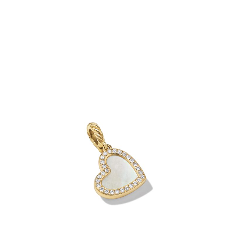 David Yurman Elements Heart Pendant in 18K Yellow Gold with Mother of Pearl and Pavé Diamonds