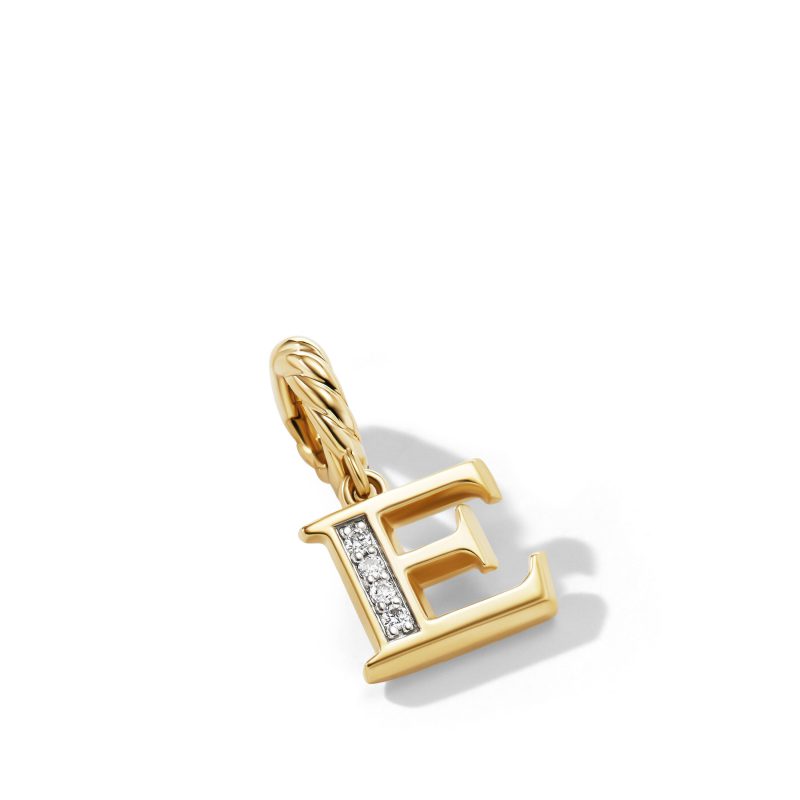 David Yurman Pavé E Initial Pendant in 18K Yellow Gold with Diamonds