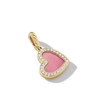 David Yurman Elements Heart Pendant in 18K Yellow Gold with Rhodonite and Pavé Diamonds DY Bailey's Fine Jewelry
