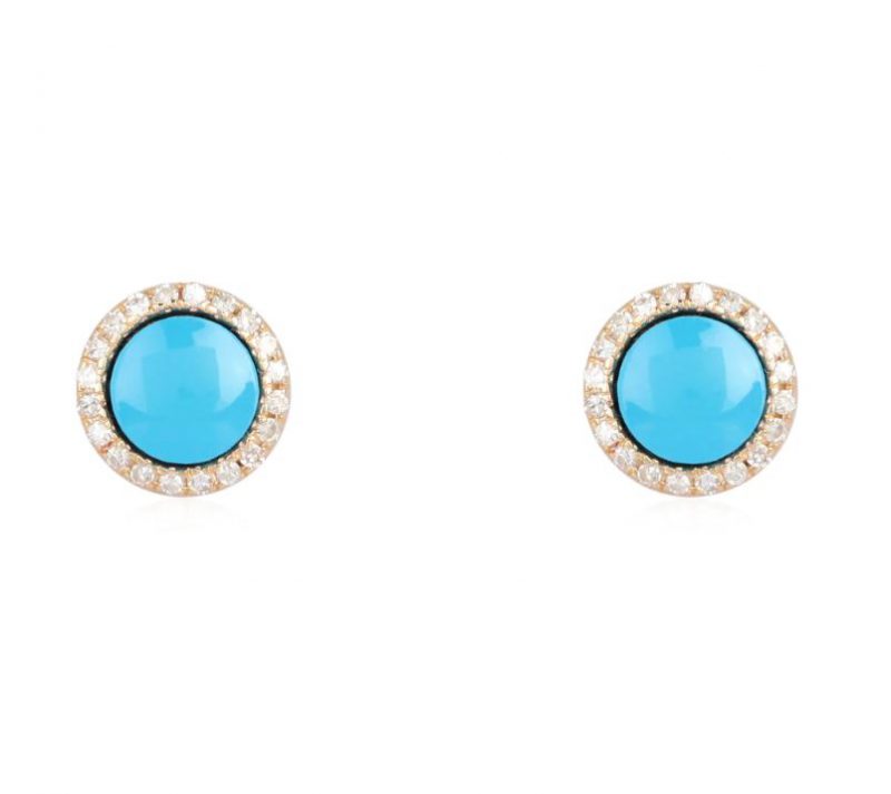 Turquoise and Diamond Halo Stud Earrings