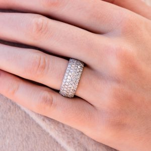 wide diamond band ring in white gold