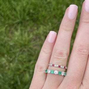 emerald and ruby diamond band rings