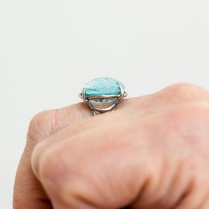 Silver Blue Topaz Oval Twist Ring