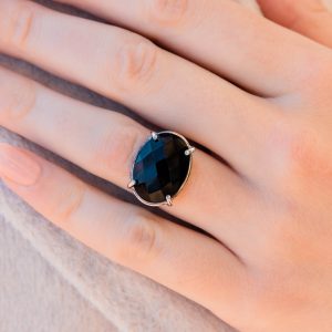 Silver Black Onyx Oval Twist Ring Rings Bailey's Fine Jewelry