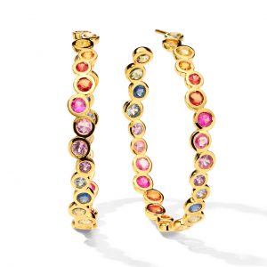 Ippolita Stardust 18K Starlet #3 Hoop Earrings in Sapphire Rainbow Earrings Bailey's Fine Jewelry