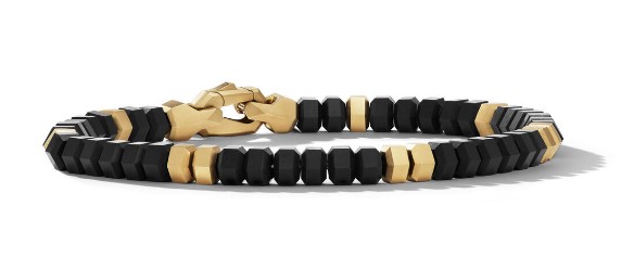 David Yurman Hex Bead Bracelet with Black Onyx and 18K Yellow Gold, Size: M