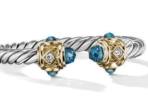David Yurman Renaissance Ring in Sterling Silver with Hampton Blue Topaz, 14K Yellow Gold and Diamonds, Size: 7 DY Bailey's Fine Jewelry