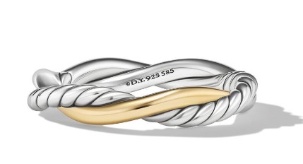 David Yurman Petite Infinity Band Ring in Sterling Silver with 14K Yellow Gold, Size: 7