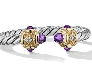 David Yurman Renaissance Ring in Sterling Silver with Amethyst, 14K Yellow Gold and Diamonds, Size: 7 DY Bailey's Fine Jewelry