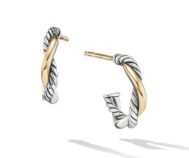 David Yurman Petite Infinity Huggie Hoop Earrings in Sterling Silver with 14K Yellow Gold DY Bailey's Fine Jewelry