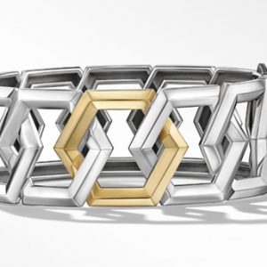 David Yurman Carlyle Bracelet in Sterling Silver with 18K Yellow Gold, Size: L