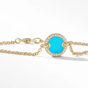David Yurman Petite DY Elements Center Station Chain Bracelet in 18K Yellow Gold with Turquoise and Pave Diamonds