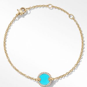 David Yurman Petite DY Elements Center Station Chain Bracelet in 18K Yellow Gold with Turquoise and Pave Diamonds