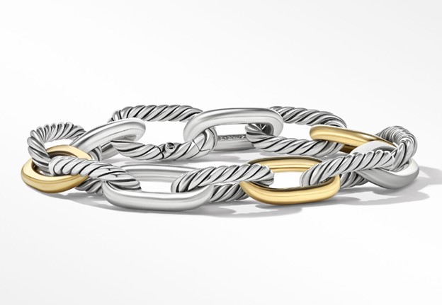 David Yurman DY Madison Chain Bracelet in Sterling Silver with 18K Yellow Gold, Size: M