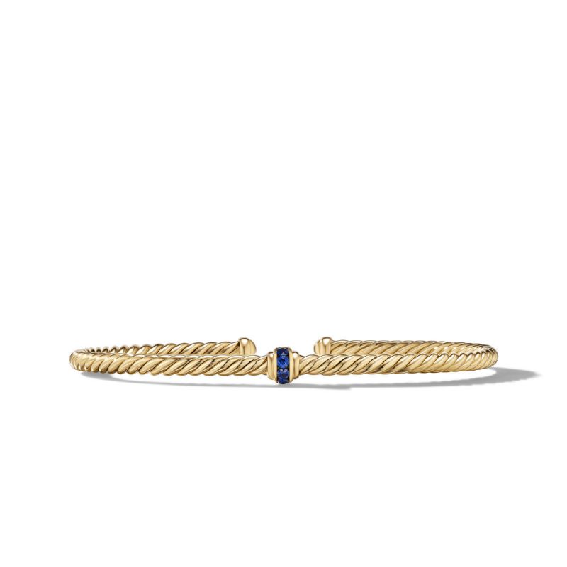 David Yurman Cable Classics Center Station Bracelet in 18K Yellow Gold with Pave Blue Sapphires, Size: S