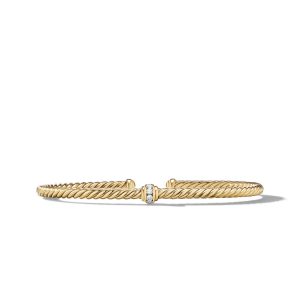 David Yurman Cable Classics Center Station Bracelet in 18K Yellow Gold with Pave Diamonds, Size: M