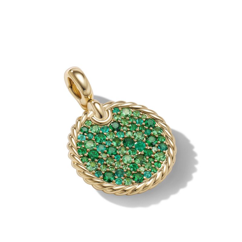 David Yurman DY Elements Earth Pendant in 18K Yellow Gold with Pave Tsavorite and Emeralds