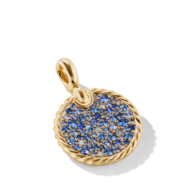 David Yurman DY Elements Water Pendant in 18K Yellow Gold with Pave Blue Sapphires and Diamonds