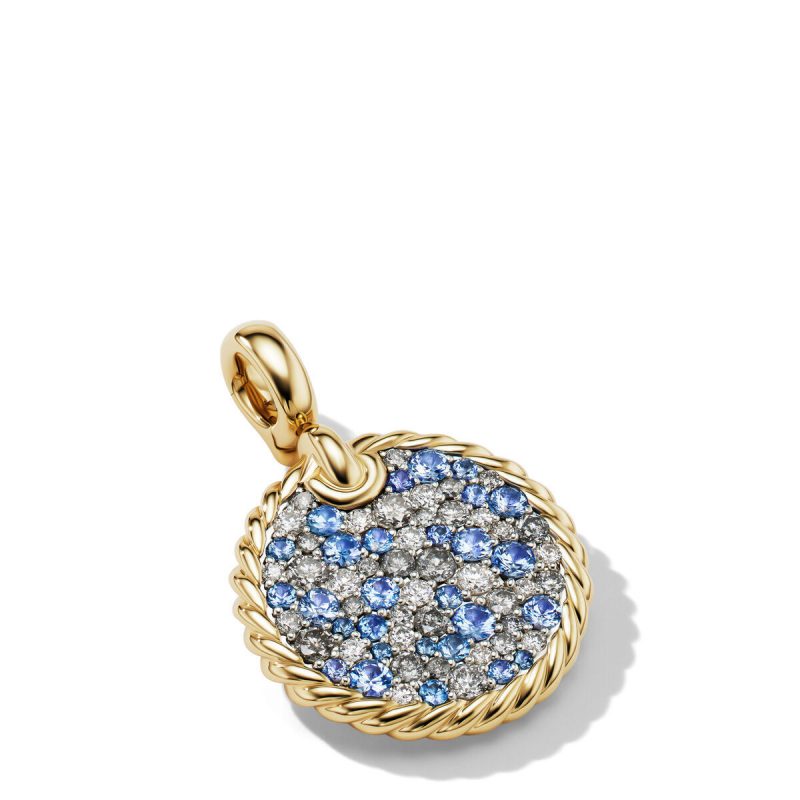 David Yurman DY Elements Air Pendant in 18K Yellow Gold with Pave Diamonds and Blue Sapphires